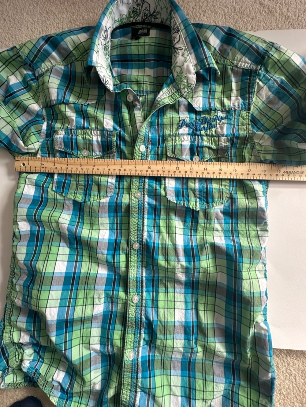 Jack & Jones Plaid Rockabilly Western Shirt Mens Medium Green Blue Retro Y2K Top - Picture 10 of 11